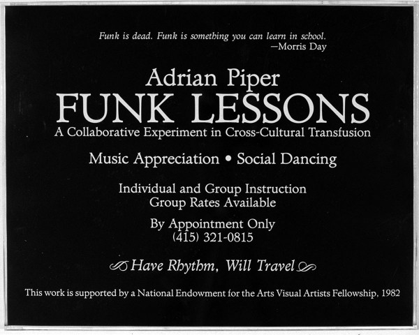 The Black and White Show, artwork of artist Adrian Piper, Funk Lessons.