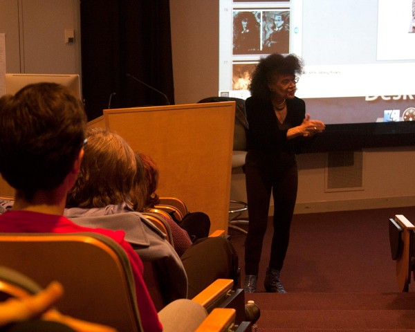 2012, O'Grady gives lecture during launch of her archive housed at the Wellesley College Library.