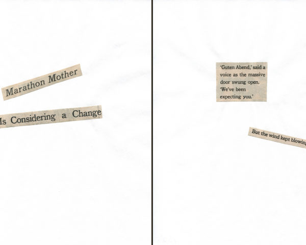 Haiku Diptych 25. Studio sketch. Two panels selected from Cutting Out the New York Times (CONYT), 1977, as model for new diptych in Cutting Out CONYT, 1977/2017. Original newsprint cut-outs collaged on rag bond paper by conceptual artist Lorraine O’Grady.